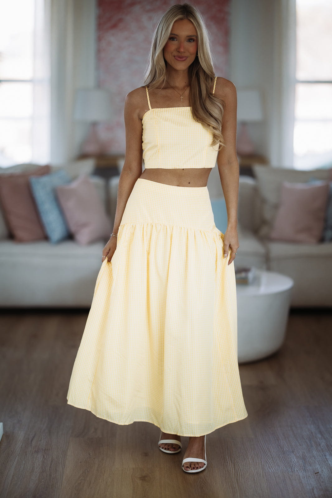 Nostalgia Check Maxi Skirt - Lemon Yellow and White