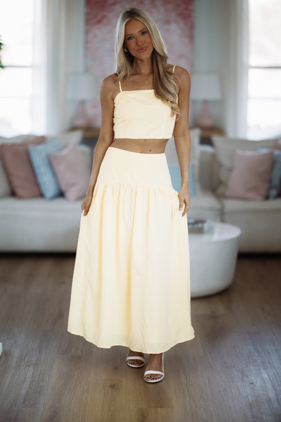 Nostalgia Check Maxi Skirt - Lemon Yellow and White