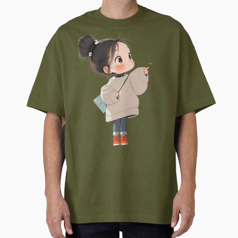 Adorable Aesthetic Anime Girl with Messy Bun Illustration by GunnuDesigns Unisex T-shirt, Sweatshirt, Hoodie, Long Sleeve Tee