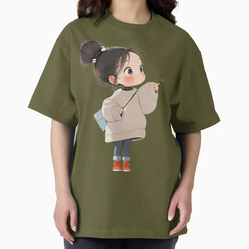 Adorable Aesthetic Anime Girl with Messy Bun Illustration by GunnuDesigns Unisex T-shirt, Sweatshirt, Hoodie, Long Sleeve Tee