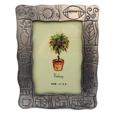 Picture frame with images of things that resemble summer and outdoors for example flowers, the sun, a bike, etc. pf91